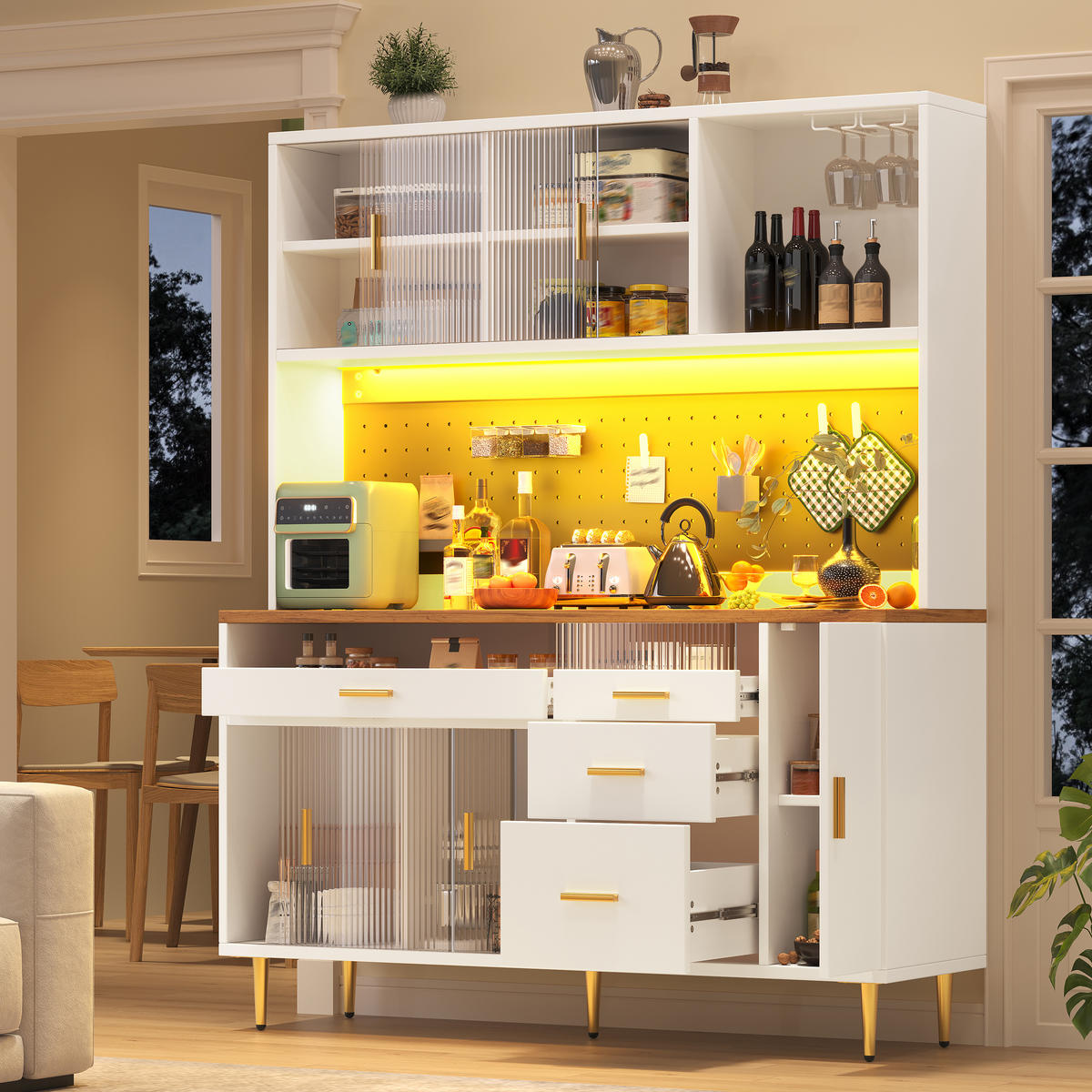 HOCHSCHRANK 145x39x171Cm LED Lochwandregal Weiß - Weiß, Glas (145/171/24cm) - FLIEKS