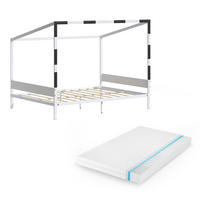KINDERBETT Goal, Weiß/Schwarz, 140x200 mit Matratze - Schwarz/Weiß, Metall - VitaliSpa