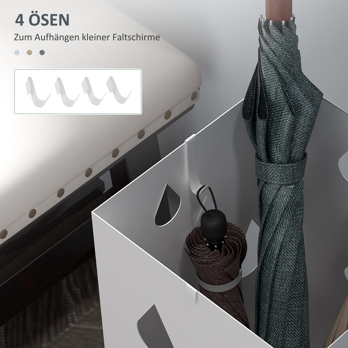 REGENSCHIRMSTÄNDER mit 4 Haken, Stahl 15,5 x 15,5 x 40 cm Weiß - Weiß, Metall (15.5/40/15.5cm) - HOMCOM