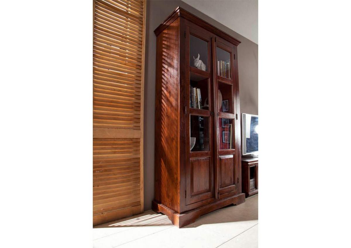 VITRINE Akazie 98x46x191 nougat lackiert OXFORD #440 - Dunkelbraun, Holz (98/191/46cm) - Massivmoebel24