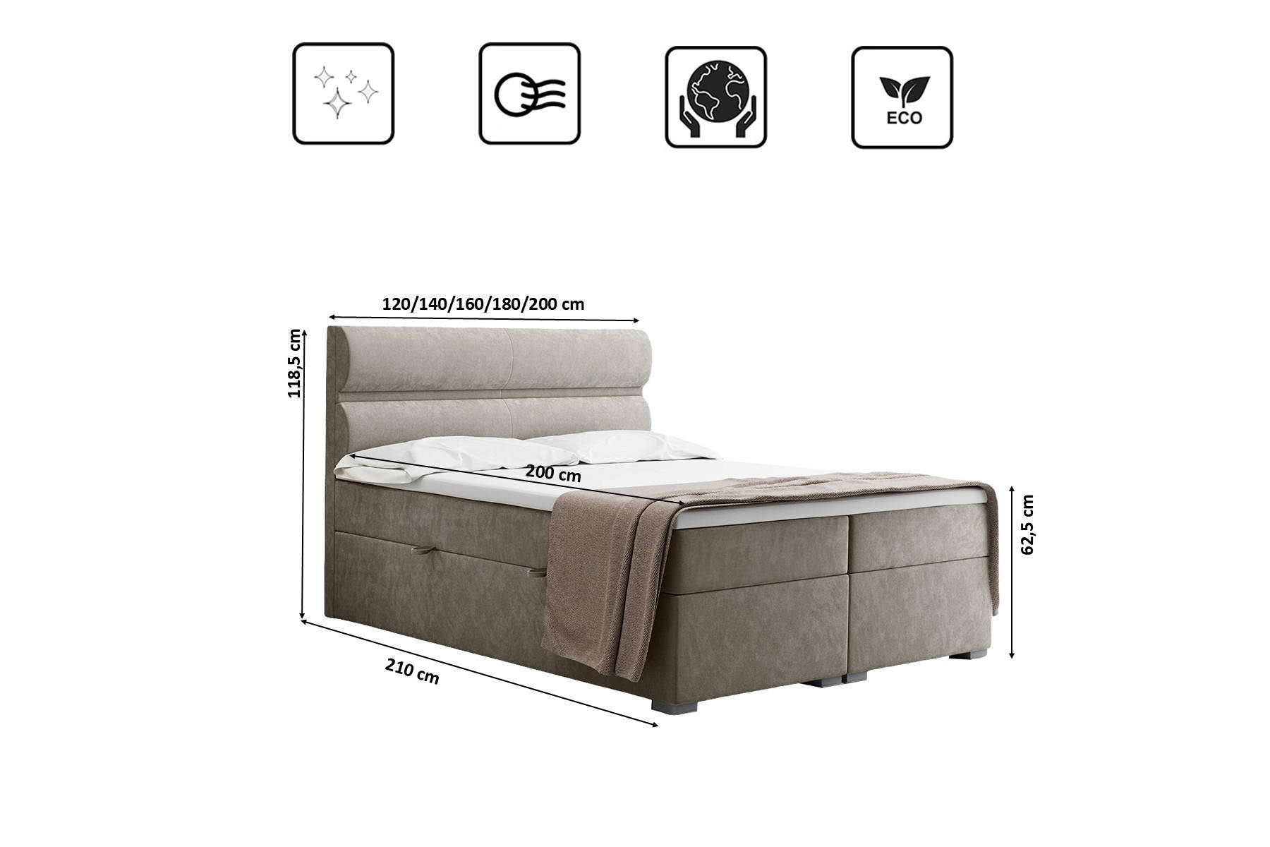 Thumbnail - Kaiser Möbel Boxbett, Beige, Textil, H3, Höhe ca. 20 cm, einzeln stellbar,Rechteckig, eckig, 140x200 cm, Reach, Schlafzi...