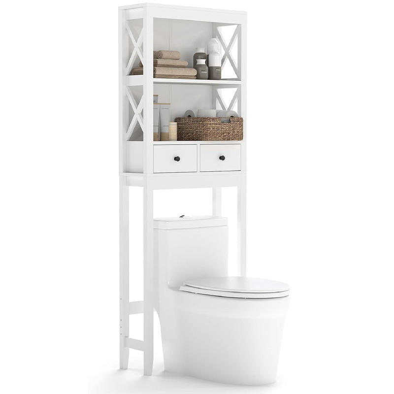 TOILETTENREGAL mit offenen Einlegeböden weiß - Weiß, Holzwerkstoff (60/165/20.5cm) - COSTWAY