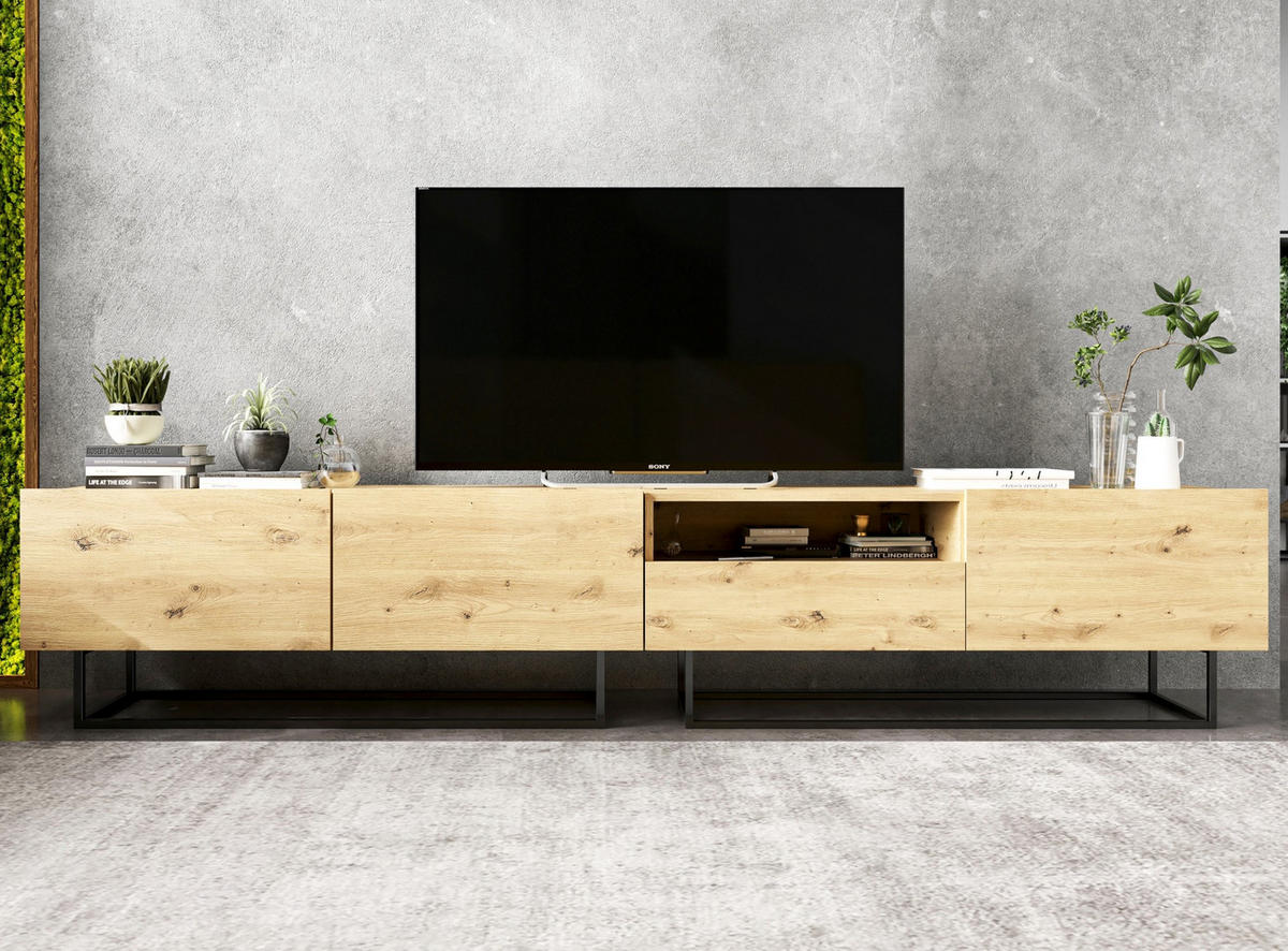TV-LOWBOARD 2-er Set Enjoy Eiche Artisan Matt Schublade mit Metallrahmen 120 cm - Schwarz/Eiche Artisan, Keramik/Holzwerkstoff (35/240/46cm) - Meble Lindner