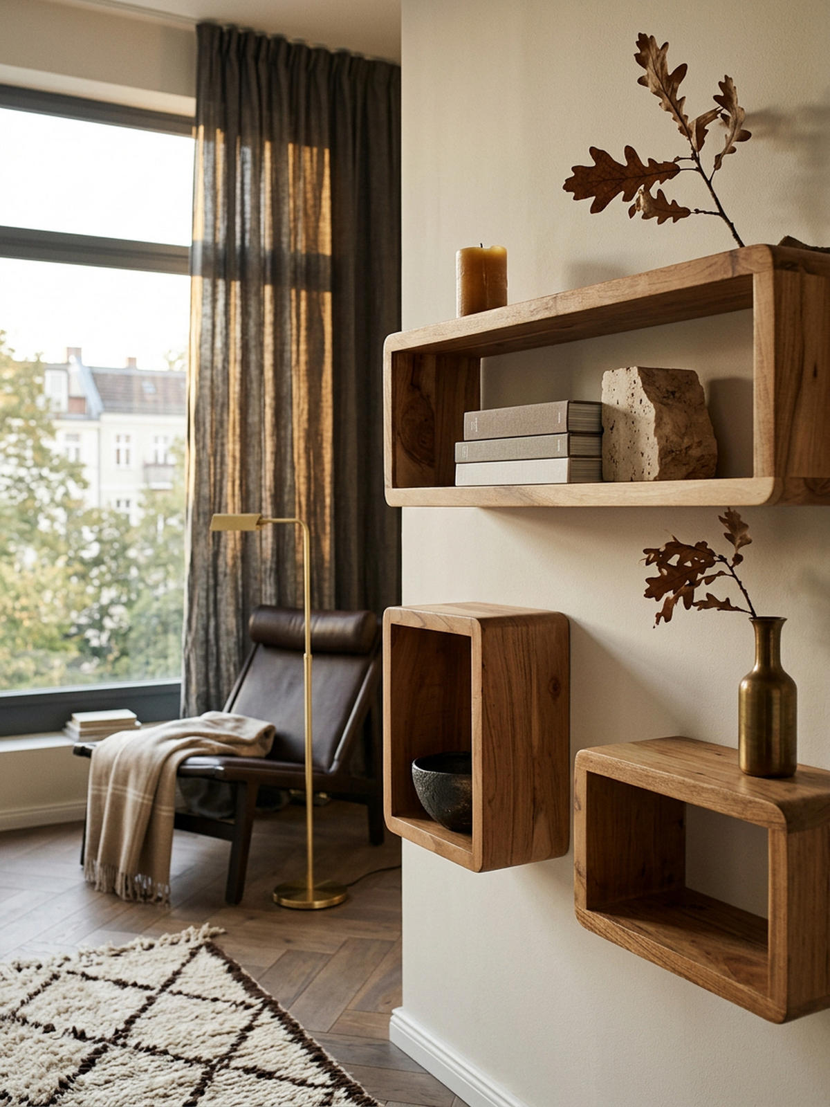 WANDREGAL Set TEKO CUBES Massivholz Abgerundete Ecken, Beige 80x15x20 cm - Beige, Holz (80/20/15cm) - KADIMA DESIGN