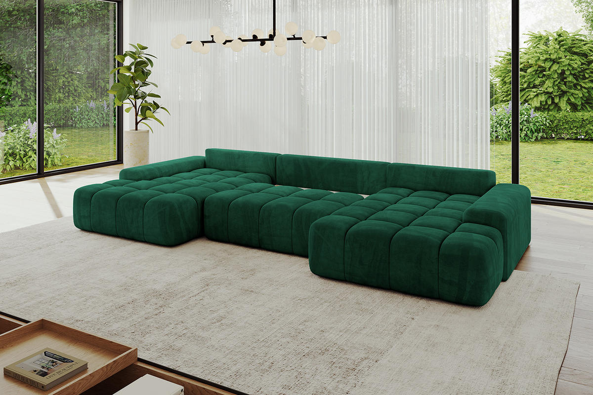 WOHNLANDSCHAFT ENSI-U - 353x164x69 cm Dunkelgrün - Dunkelgrün, Holzwerkstoff/Kunststoff (357/69/164cm) - ALTDECOR