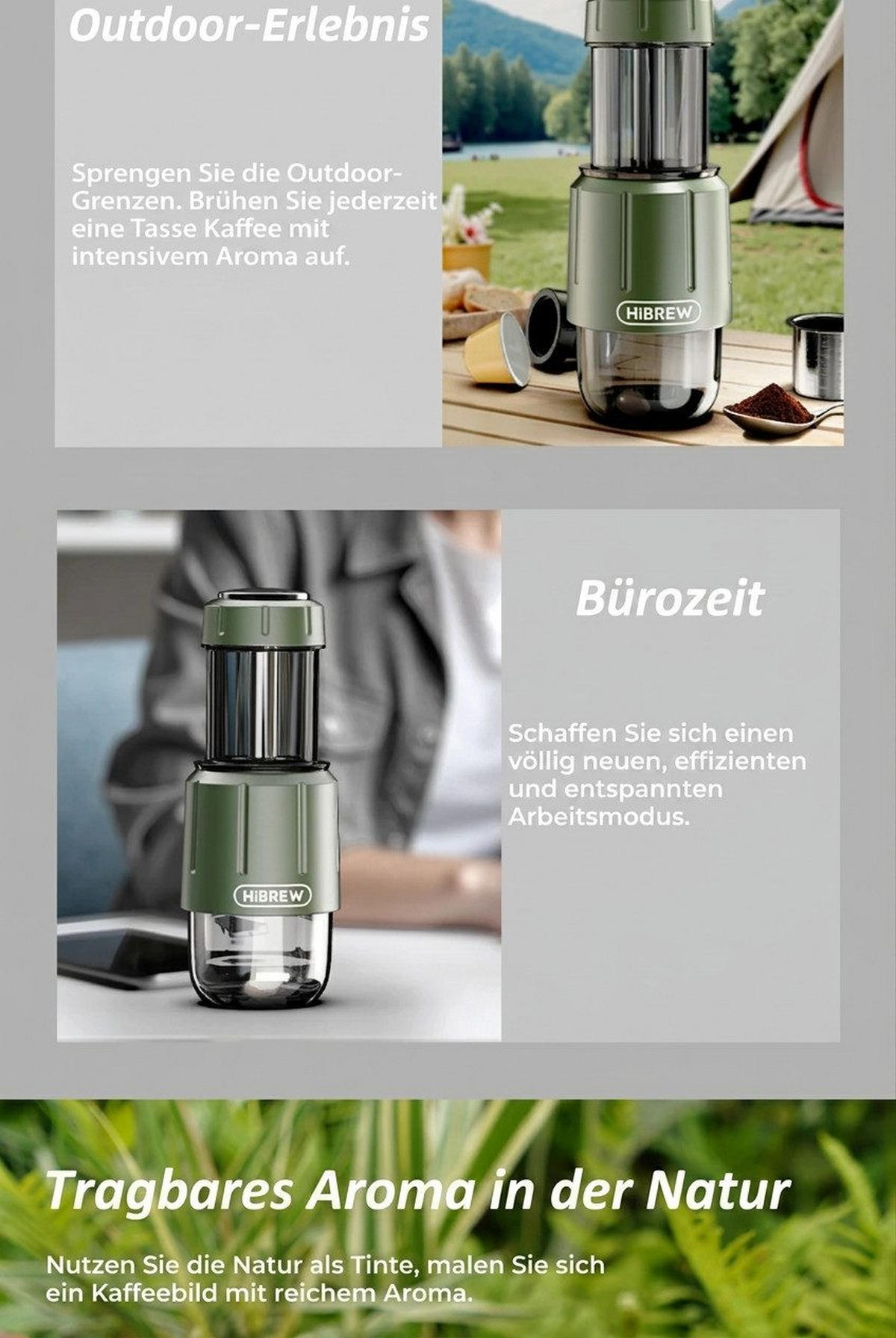 KAFFEEBEREITER für unterwegs, tragbar + kompakt - Grün, Metall (7.8/20.5/7.8cm) - BEXEVUE