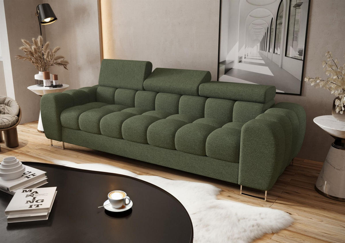 SOFA 3-sitzer Bastien In Stoff Aragon - Grün, Holzwerkstoff/Textil (265/95/97cm) - Fun Möbel