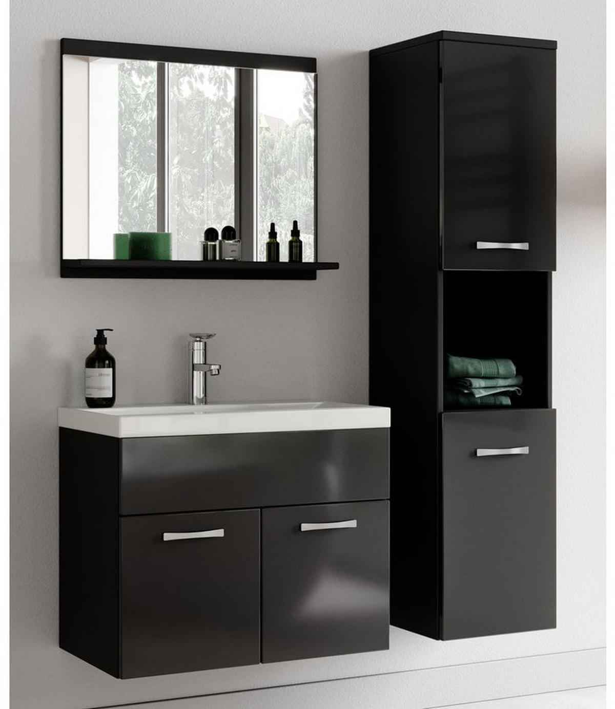 BADMÖBEL-SET Montreal 2 Teile Schwarz Hochglanz - 60 x 35 x 51 cm - Schwarz, Holz (60/51/35cm) - Badplaats