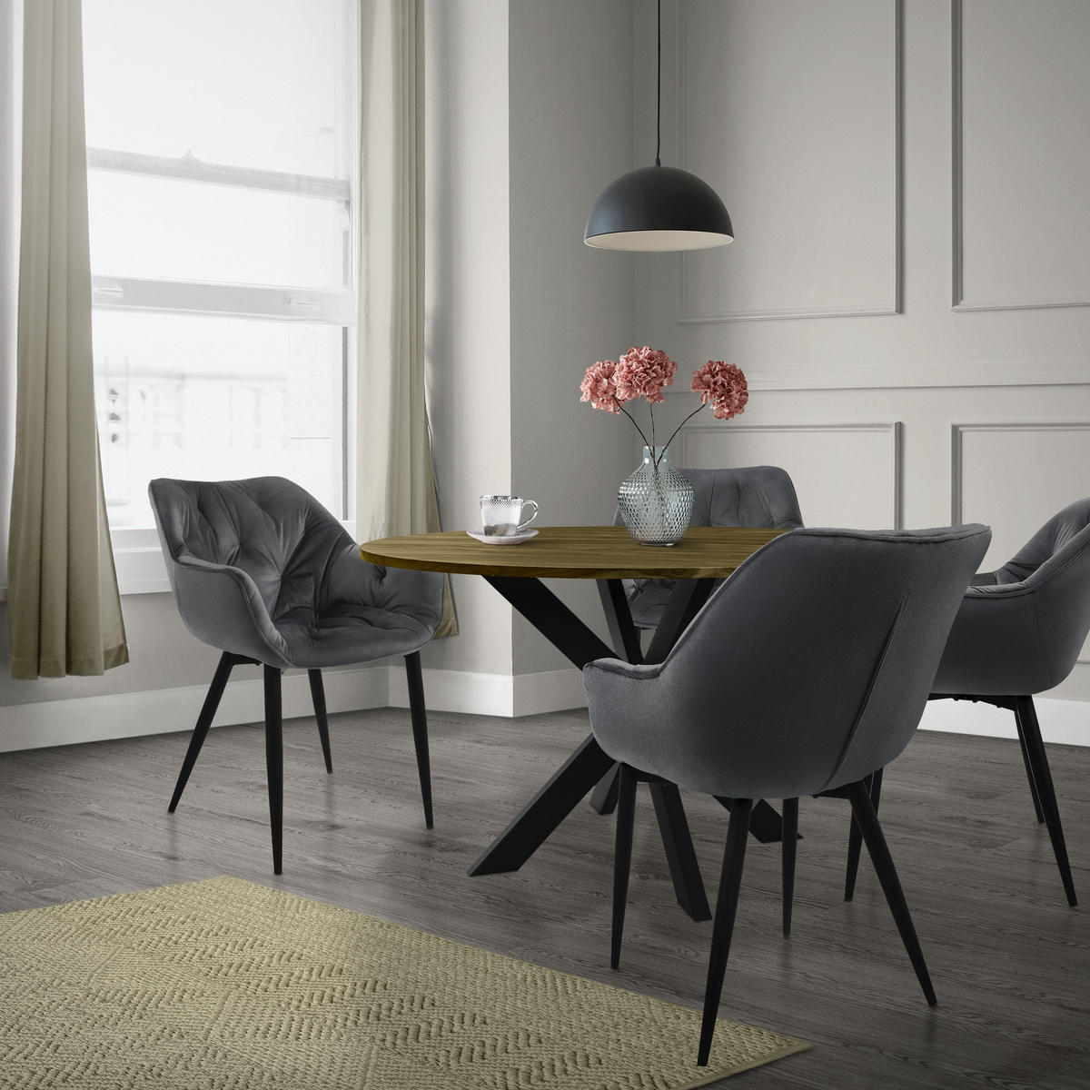 STUHL Samt Anthrazit 4er Set - Anthrazit/Schwarz, Metall (60/82/57cm) - ML-DESIGN