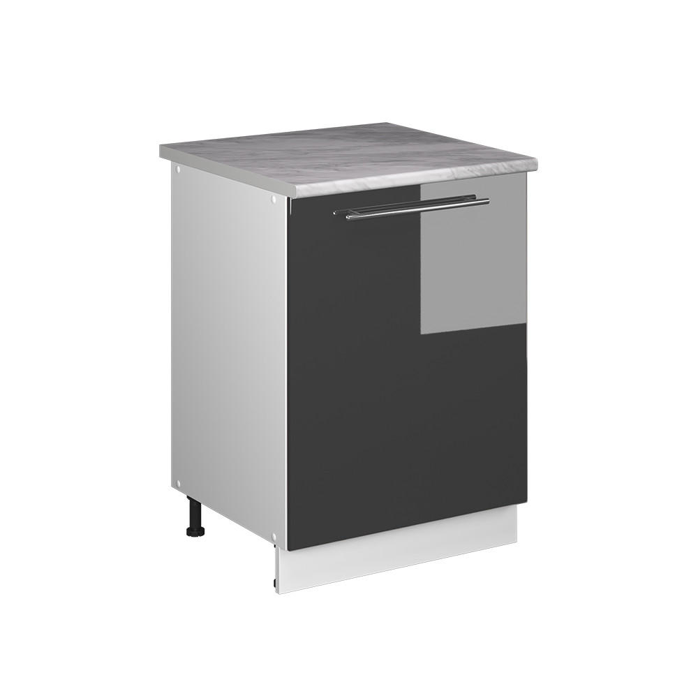 KÜCHENUNTERSCHRANK Fame-Line, Anthrazit Hochglanz/Weiß, 60 cm 1 Tür mit Arbeitsplatte - Schwarz Hochglanz/Weiß, Holzwerkstoff (60/82/60cm) - Vicco