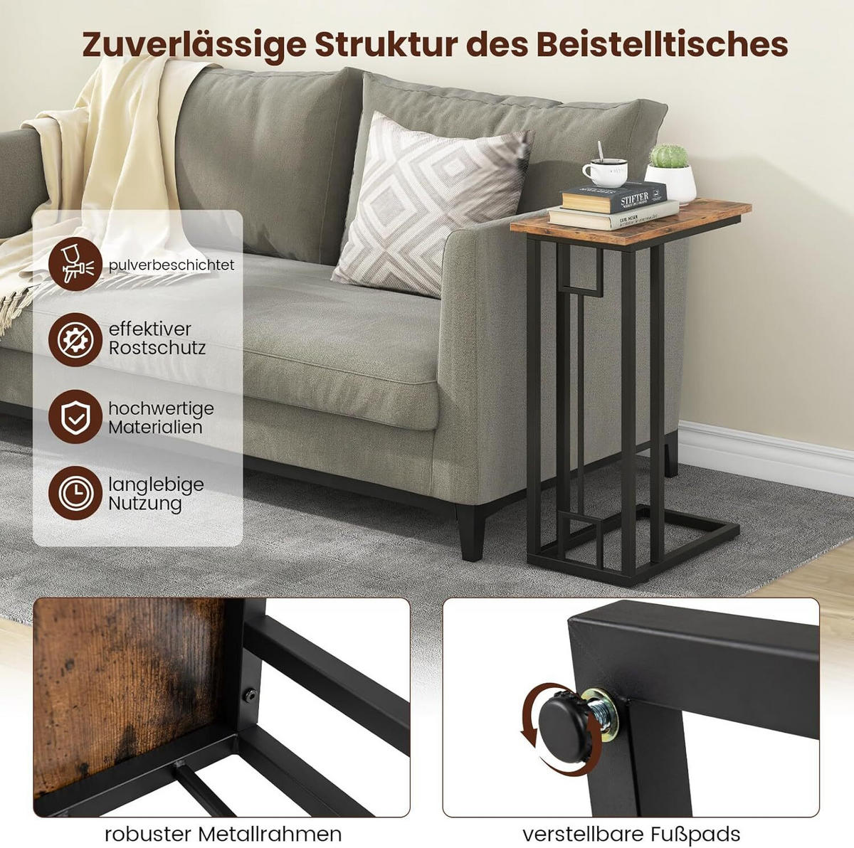 SIDOBORD 66 cm Brun - Brun, Trä (26/48/66cm) - COSTWAY