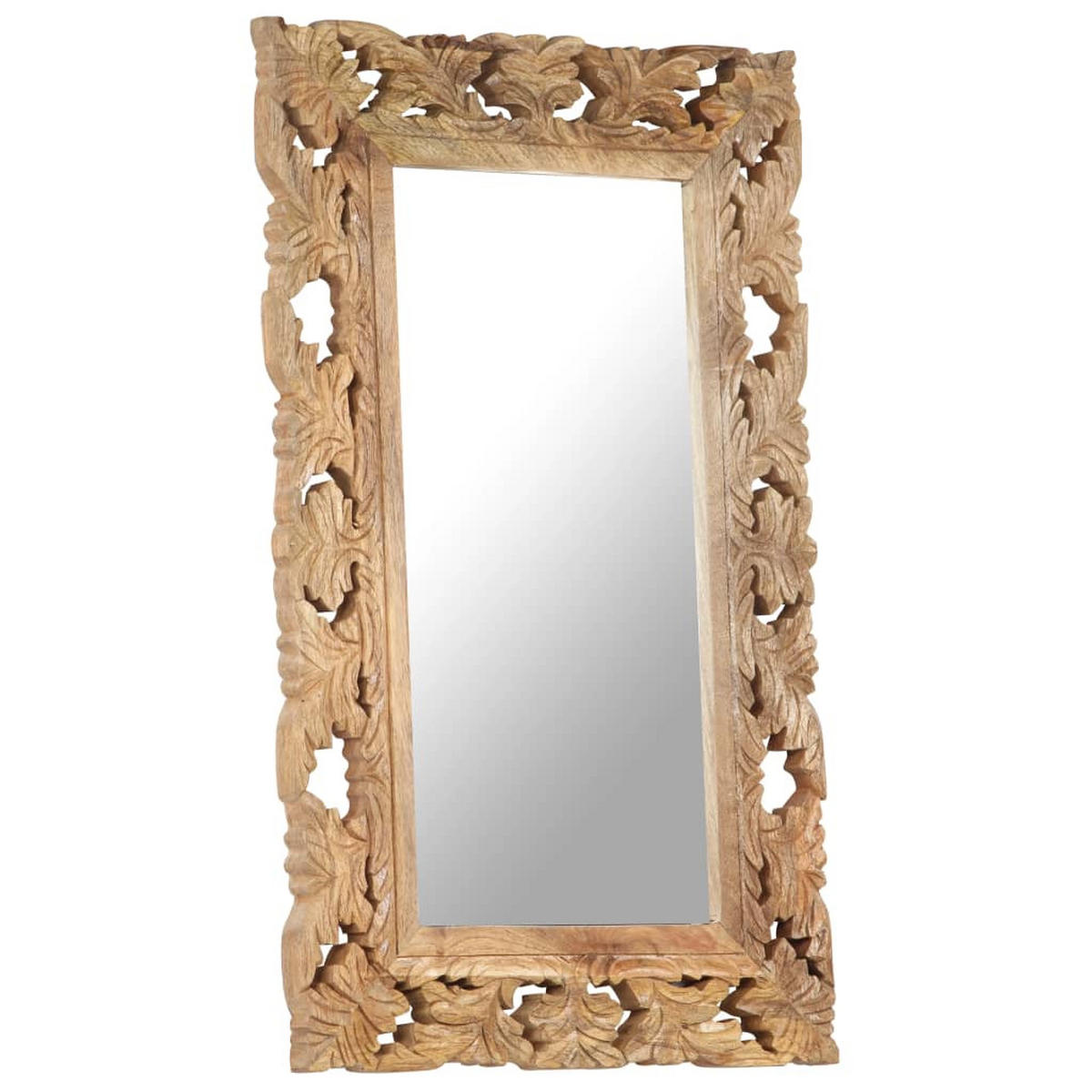 SPIEGEL Handgeschnitzt Braun 80x50 cm Massivholz Mango - Braun, Holz (50/2.5/80cm) - furnicato