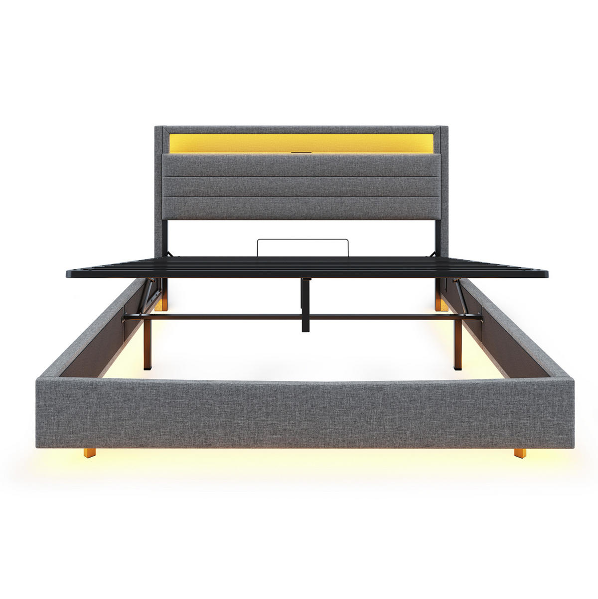 ČALÚNENÁ posteľ 160/200 cm, čalúnená, sivá, s USB a LED osvetlením a úložným priestorom - sivá, textil (160/200cm) - BEAOK
