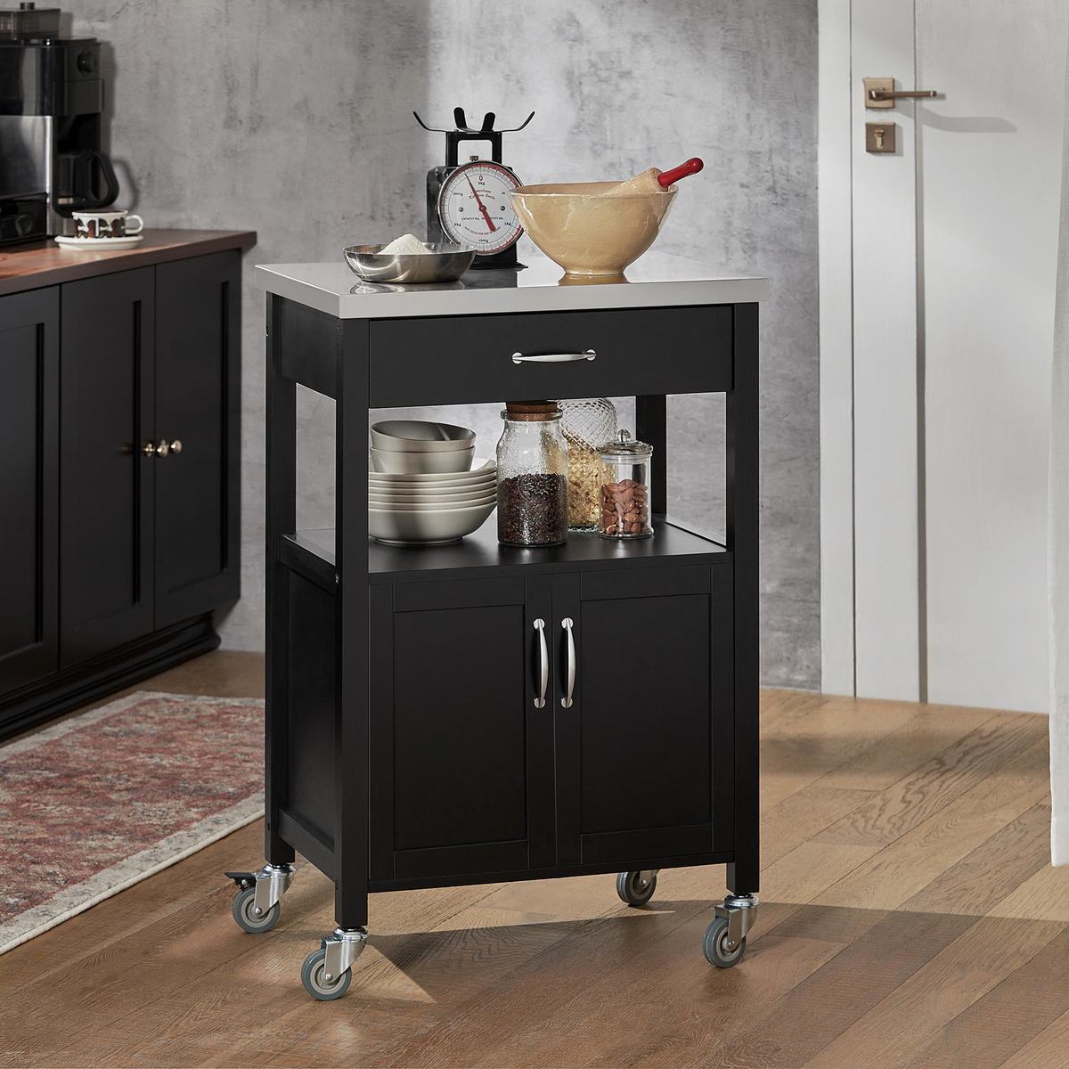 KÜCHENWAGEN Schwarz - Schwarz, Holzwerkstoff (60/90/45cm) - SoBuy