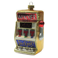 CHRISTBAUMSCHMUCK Glückspiel-Automat Goldfarbig 11cm (Glas / 1 Stk.) - Goldfarben, Glas (6/11/5cm) - Krebs Glas Lauscha