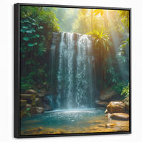 LEINWAND Bilder mit Rahmen - Wasserfall - Dschungel - Sonne - Grün - Natur - 50x50 - Grün, Textil (50/50cm) - MuchoWow