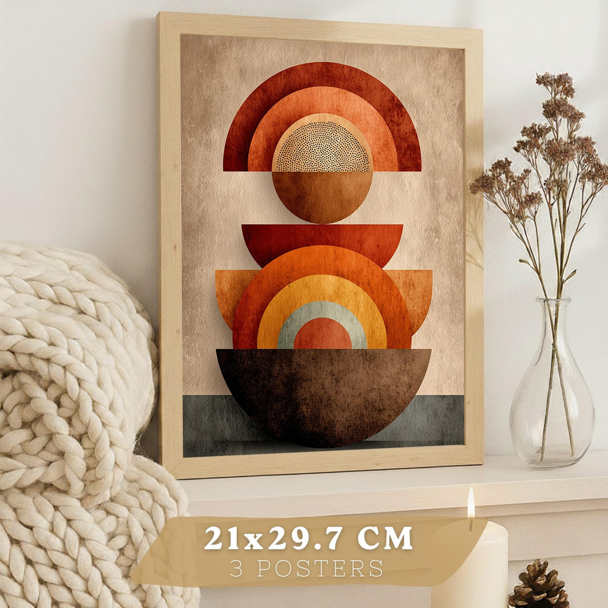 PLAKAT Sada 3 Abstraktní červené tvary A4 bez rámu - čirá, papír (29.7/1/21cm) - Nacnic