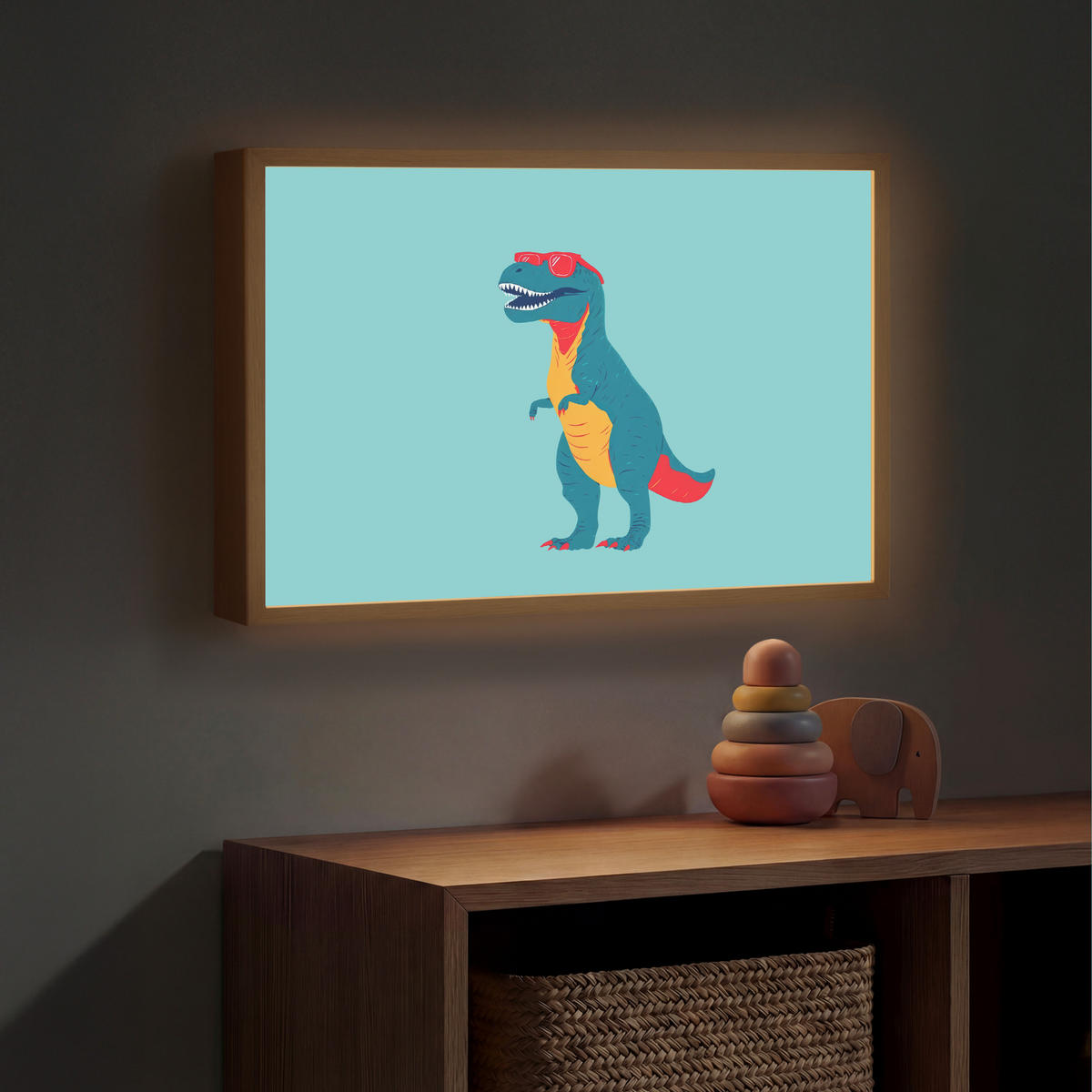 NACHTTISCHLAMPE MIT AKKU Dinosaurier - Blau - Sonnenbrille 60x40 cm - Hellblau, Holzwerkstoff (8/60/40cm) - OnlyWow