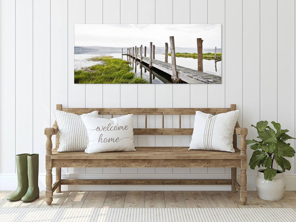 GLASBILD 125x50 cm Steg See natur - Anthrazit, Glas (125/50cm) - artissimo