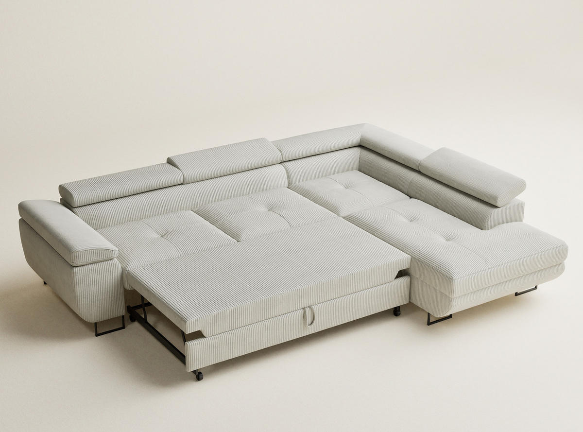 ECKSOFA MIT SCHLAFFUNKTION Concord Creme Samtstoff - Creme/Schwarz, Holz/Holzwerkstoff (277/203cm) - Maison de Reve