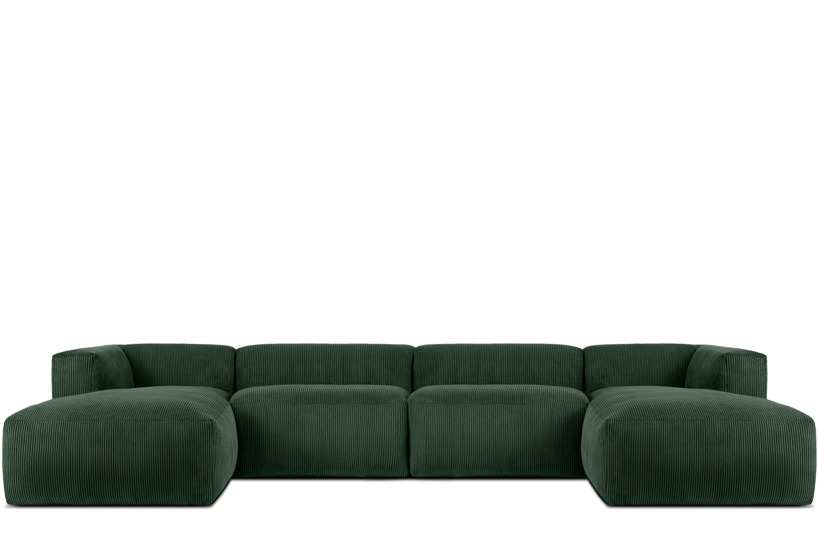 PANORAMA-ECKSOFA BUFFO 7/8 Sitzer mit extrem weicher Sitzfläche, Kordstoff, dunkelgrün - Dunkelgrün, Textil (424/73/180cm) - KONSIMO®