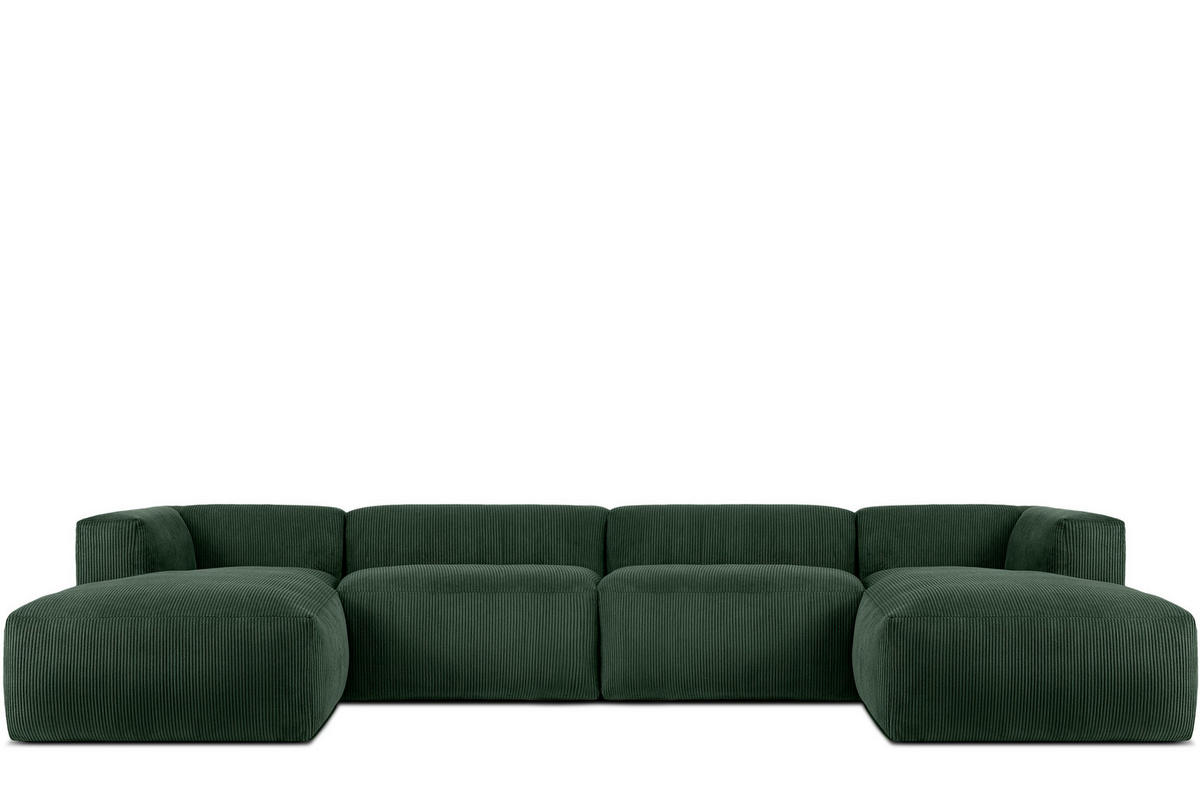 PANORAMA-ECKSOFA BUFFO 7/8 Sitzer mit extrem weicher Sitzfläche, Kordstoff, dunkelgrün - Dunkelgrün, Textil (424/73/180cm) - KONSIMO®