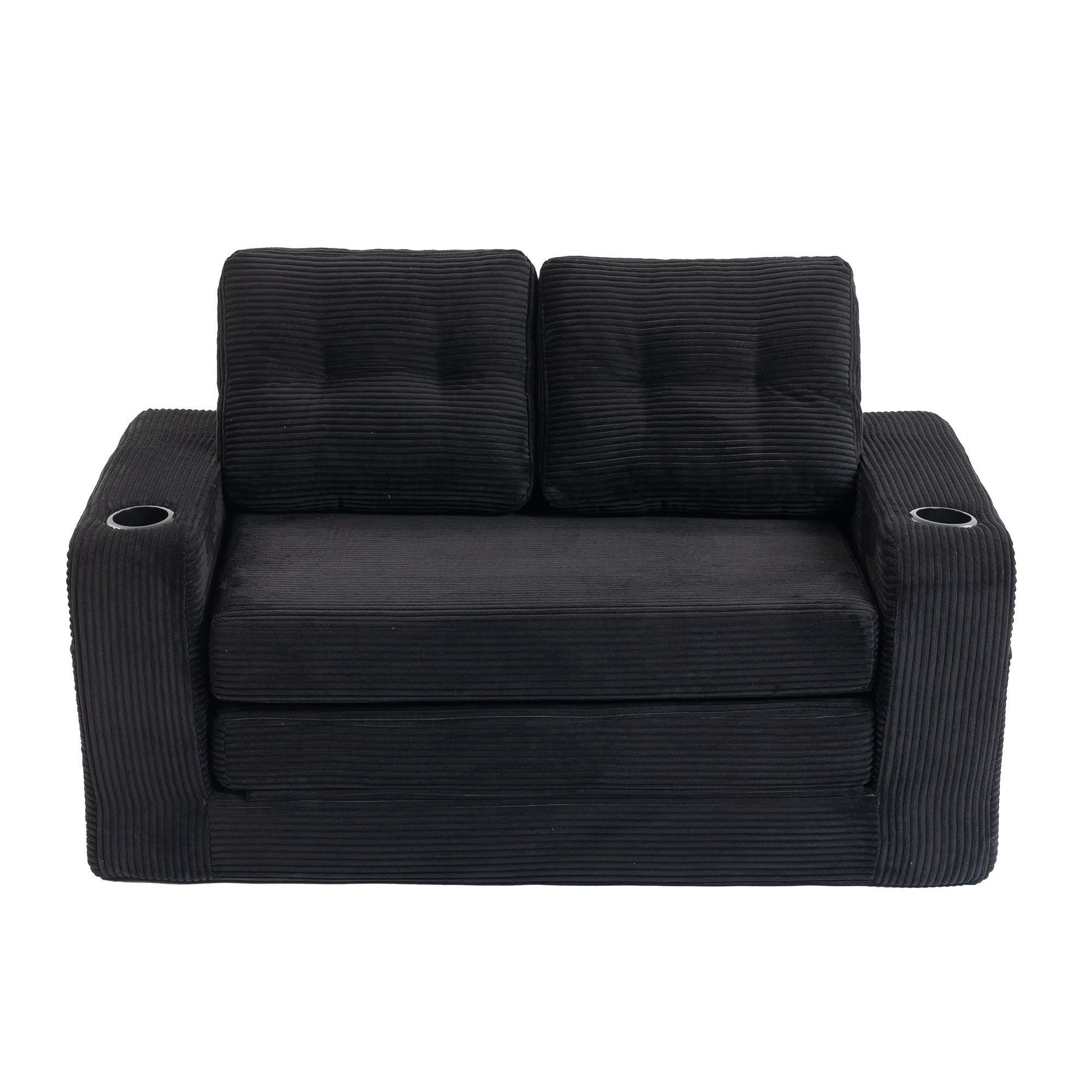 SCHLAFSOFA in Schwarz Cord mit Getränkehalter und Seitentaschen - Schwarz, Textil (136/82.5/80cm) - Oxeza