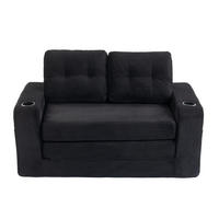 SCHLAFSOFA in Schwarz Cord mit Getränkehalter und Seitentaschen - Schwarz, Textil (136/82.5/80cm) - Oxeza