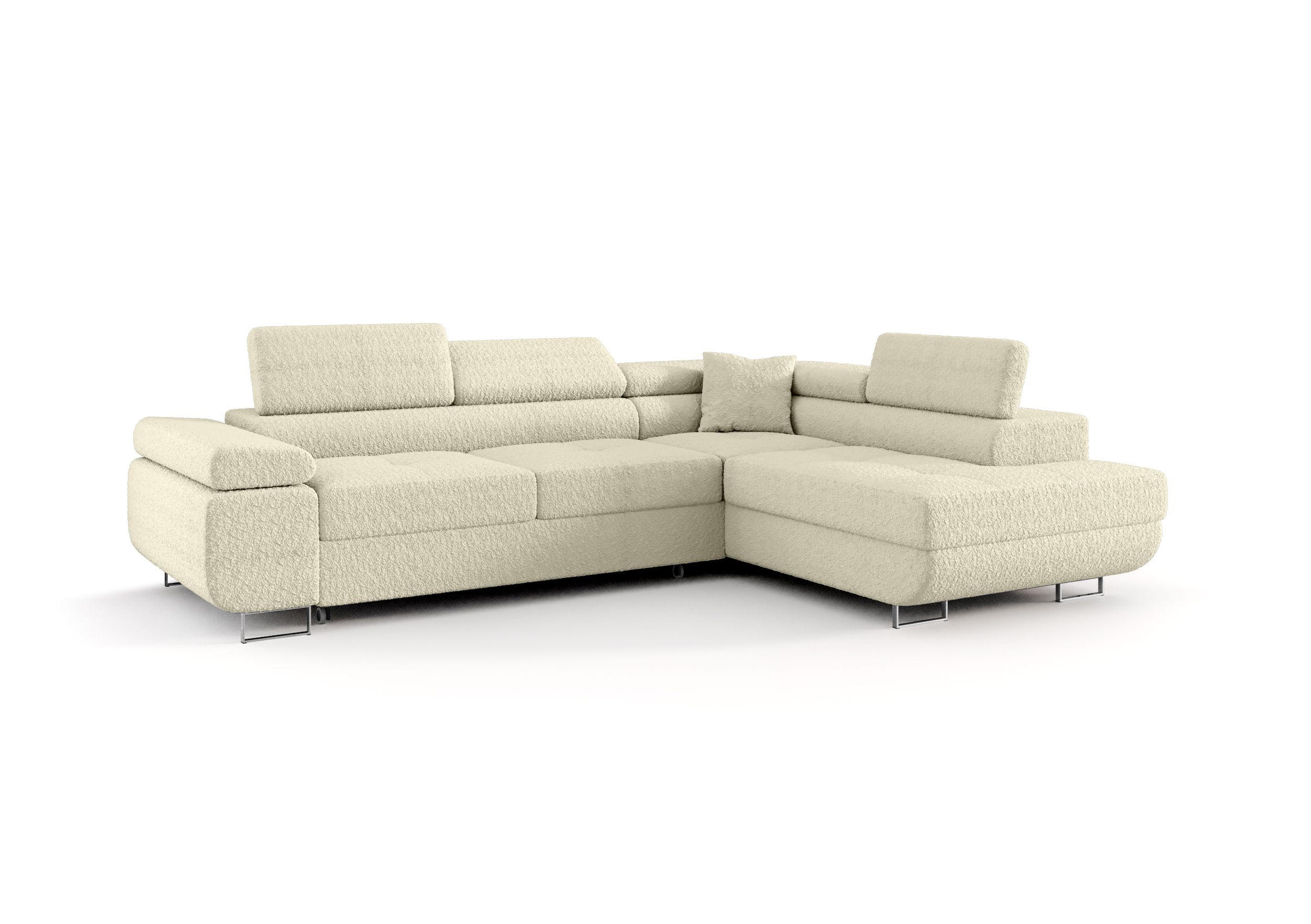 ECKSOFA EMILY mit Schlaffunktion Quelle 02 Rechts - Ecru, Textil (275/200cm) - Bedante
