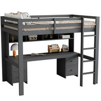HOCHBETT 90/200 cm Grau mit Schreibtisch und Stauraum - Grau, Holz (90/200cm) - Flora Grace