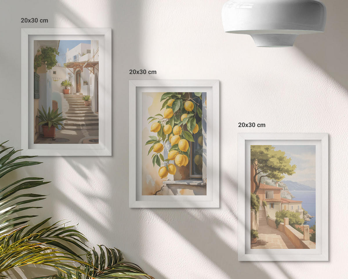 BILDER SET 3er Set - 20x30 cm Weißer Rahmen - Lemon Streets Meerblick - Weiß, Kunststoff (20/30cm) - TULUP