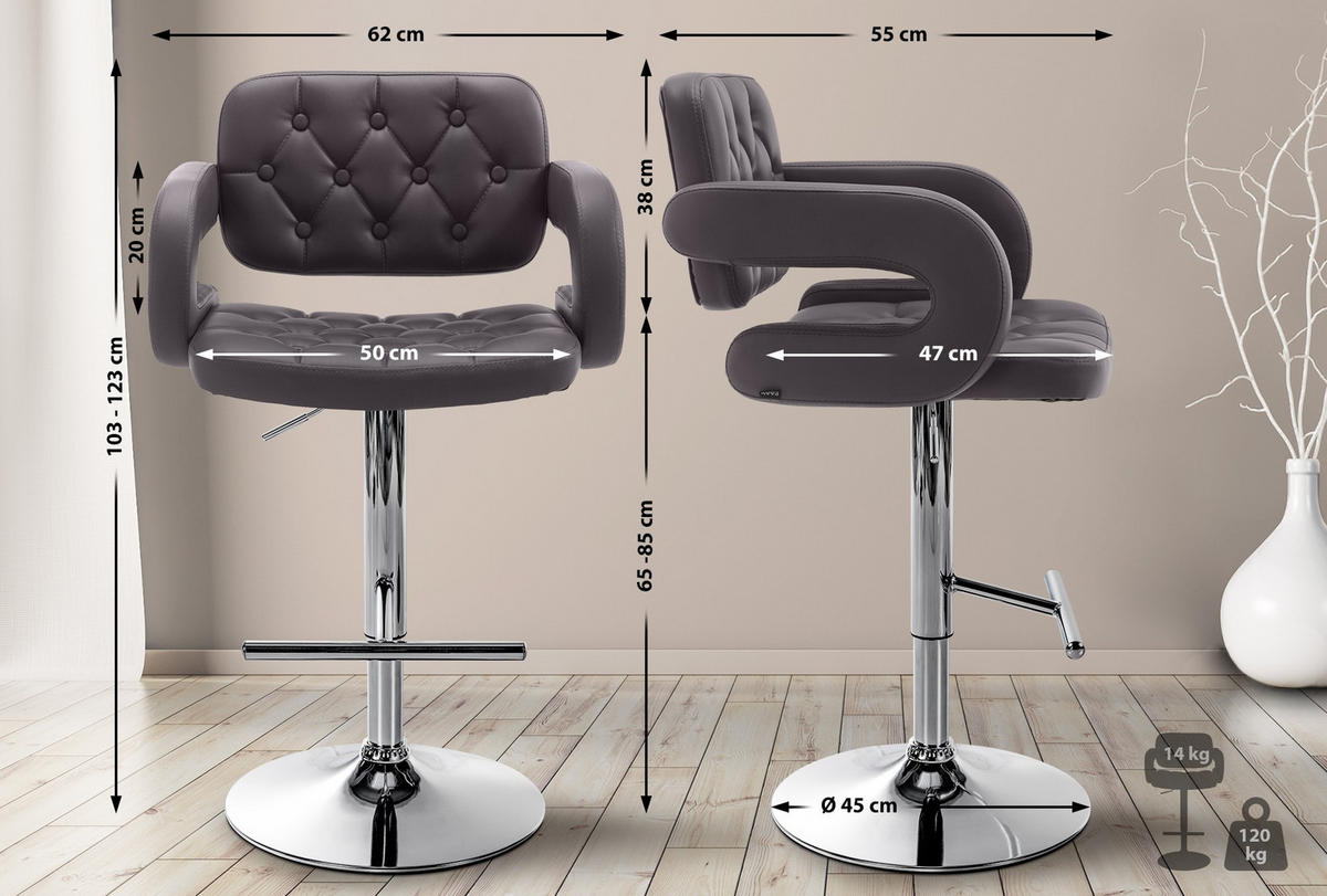 BARHOCKER Lederlook braun - Chromfarben/Braun, Textil/Metall (62/103/55cm) - CLP