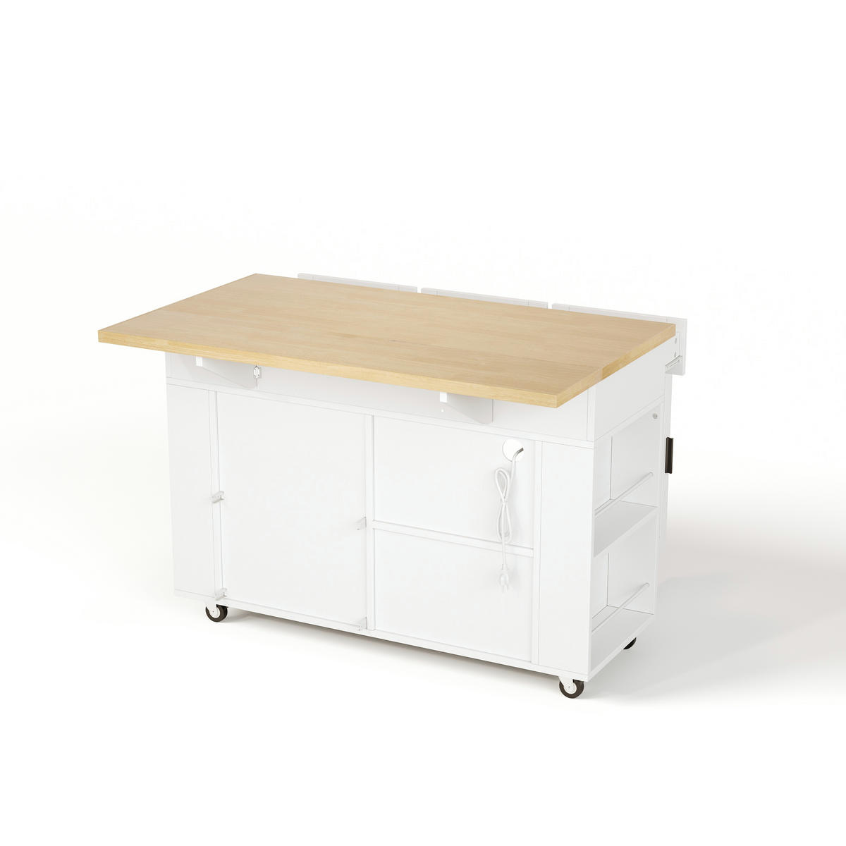 KÜCHENINSEL 84 cm MDF Natur Weiß mit Klappbarer Arbeitsplatte und USB-Steckdose - Weiß, Holzwerkstoff (70/84/120cm) - Korfee