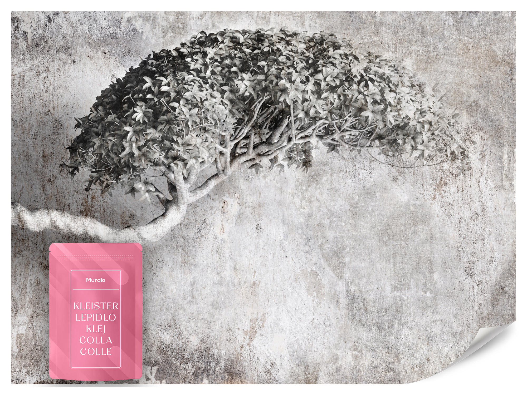 FOTOTAPETE Abstrakter Baum Beton 3D Effekt 300x210 - Beige/Schwarz, Papier (300/210cm) - Muralo