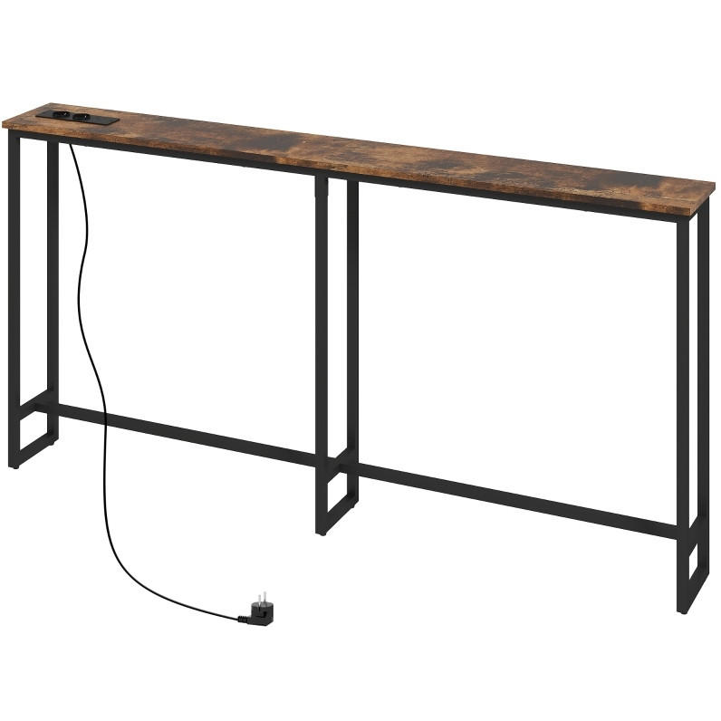 KONSOLENTISCH aus Holz 160x20x80 cm Braun mit Steckdosen, USB und USB-C, schmal im Industrial-Stil - Braun, Holz (20/160/80cm) - Modfu