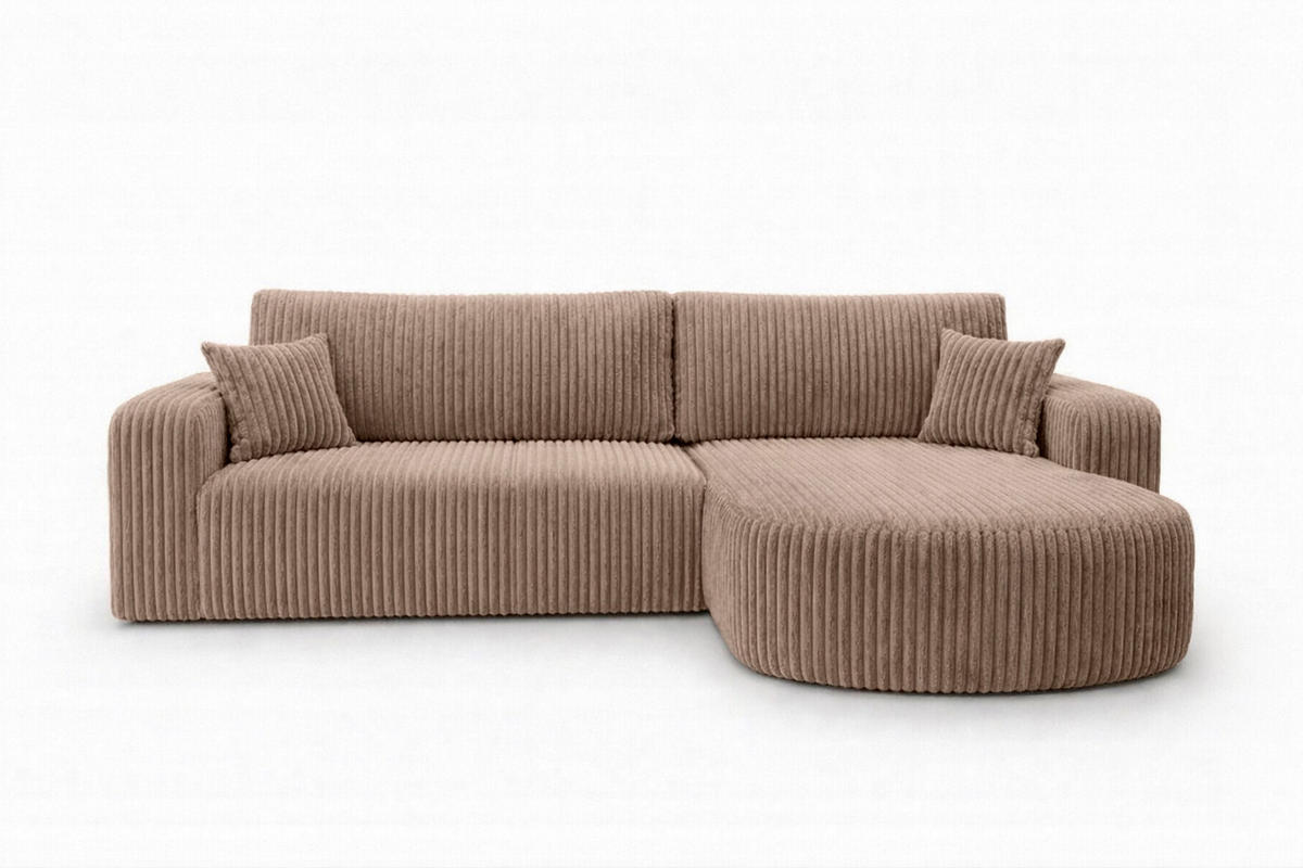 ECKSOFA Mit Schlaffunktion, Cordstoff Tilia, Braun, Rechts, ROUND ONE XL - Braun, Holz (271/175cm) - Kaiser Möbel