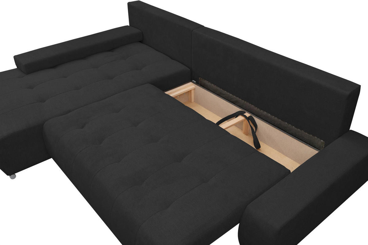 ECKSOFA Bloom mit Bettkasten und Schlaffunktion L-Form - Dunkelgrau, Textil (267/185cm)
