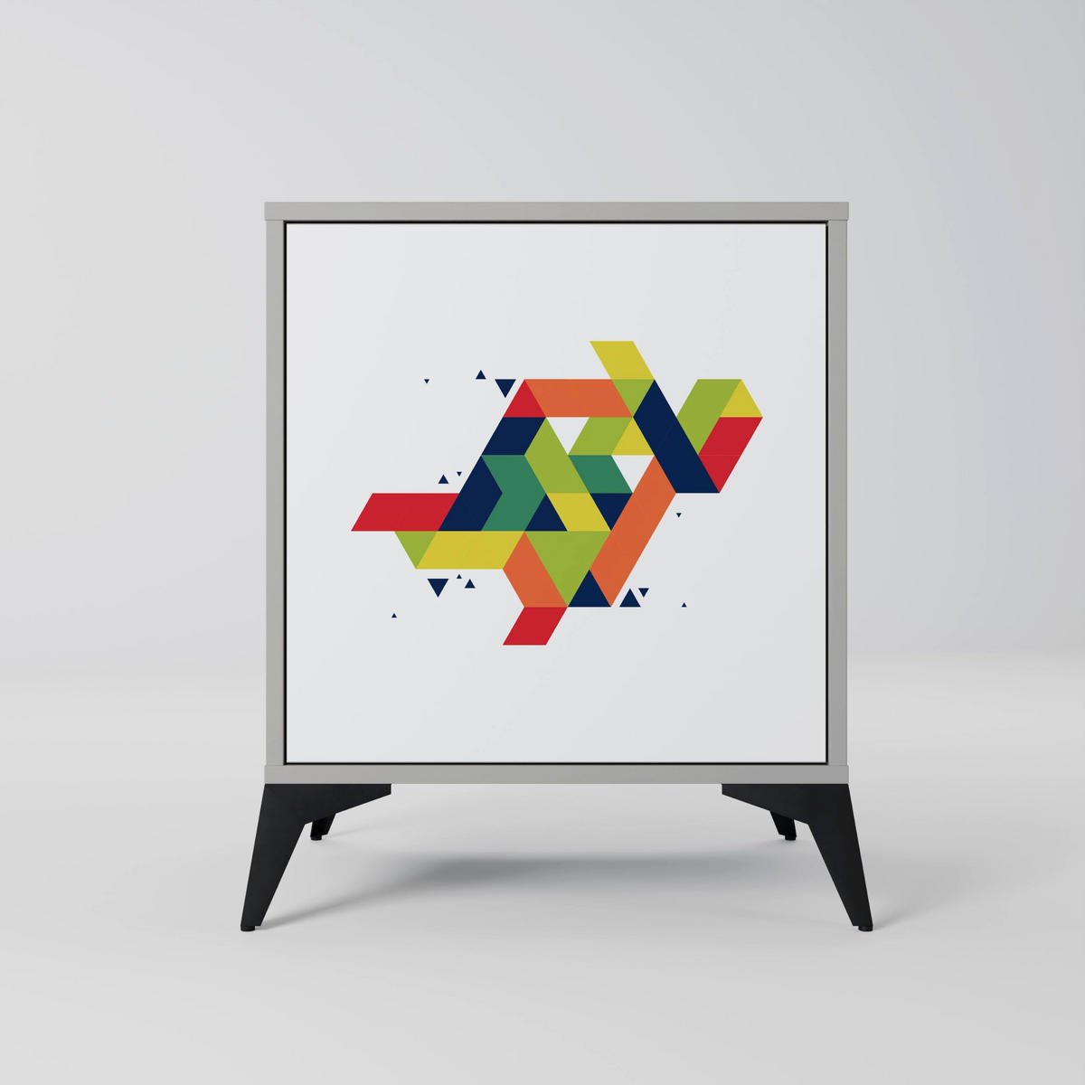 SIDEBOARD FUTURE SIGN, Grau, 57,5x42x70,5 cm, Schwarze Metall-Sternfüße - Multicolor/Schwarz, Holzwerkstoff/Metall (57.5/70.5/42cm) - SpaceRebels