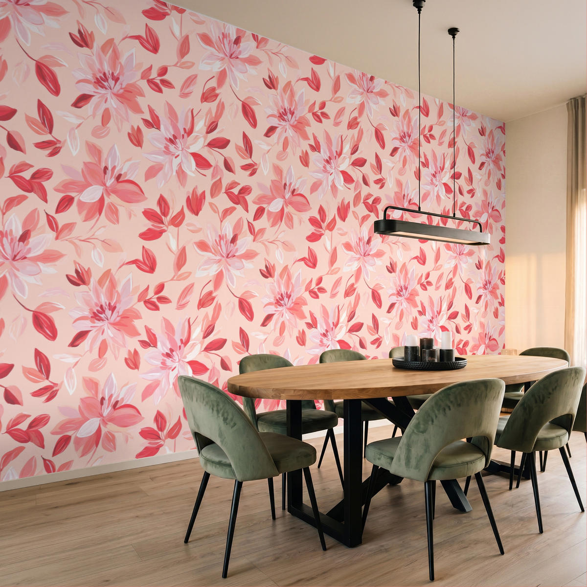 TAPETE - Botanisch - Blumen - Rot - 450x260 cm - Koralle, Papier (450/260cm) - OnlyWow