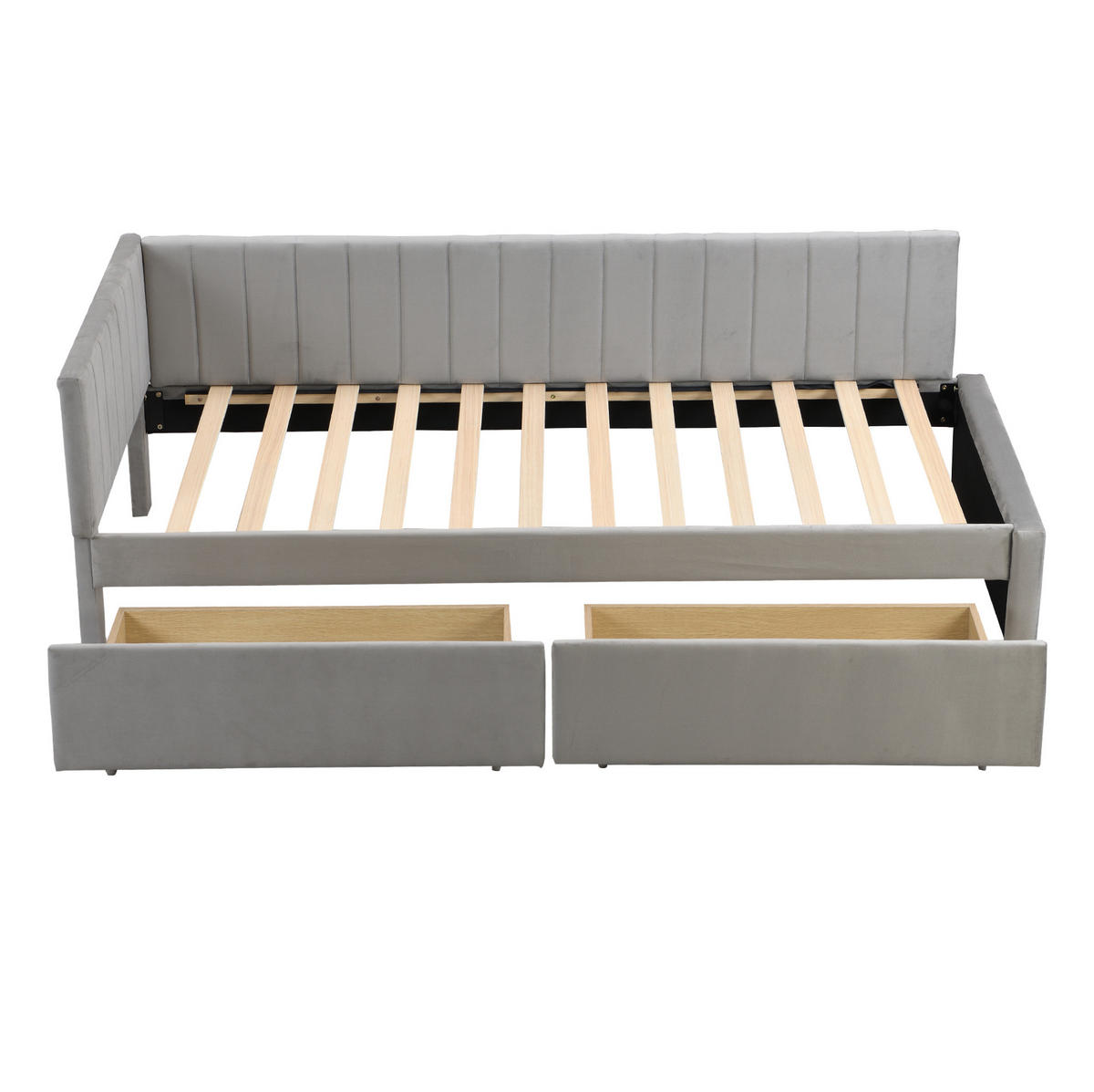 ČALOUNĚNÁ postel 90/200 cm šedá z látky se dvěma úložnými zásuvkami a lamelovým roštem - šedá, kůže (90/200cm) - OKWISH