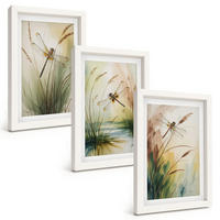 BILDER SET 3er Set - 20x30 cm Weißer Rahmen - Libellen im Gras, Wassermalerei - Weiß, Kunststoff (20/30cm) - TULUP