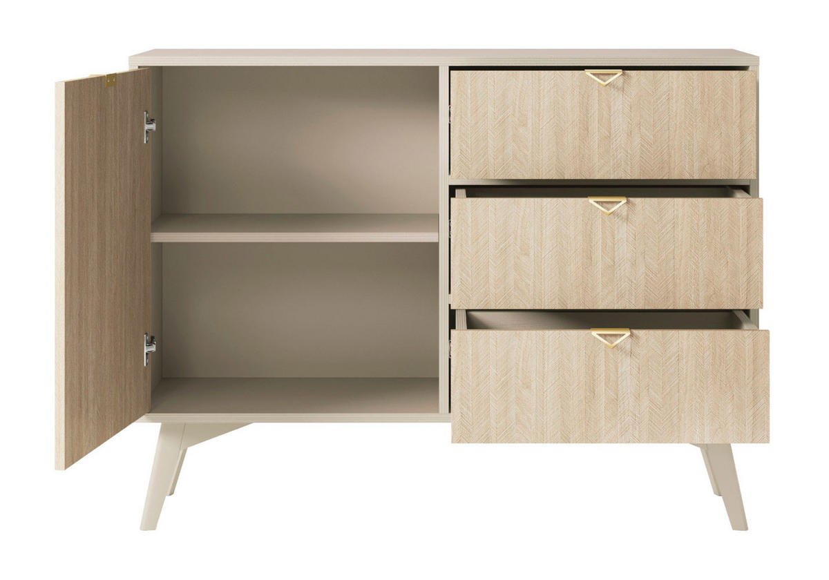 KOMMODE Forest beige / Herringbone Skandi 106 / 38 / 80cm - Beige/Braun, Holz/Holzwerkstoff (106/80/38cm) - Feldmann-Wohnen