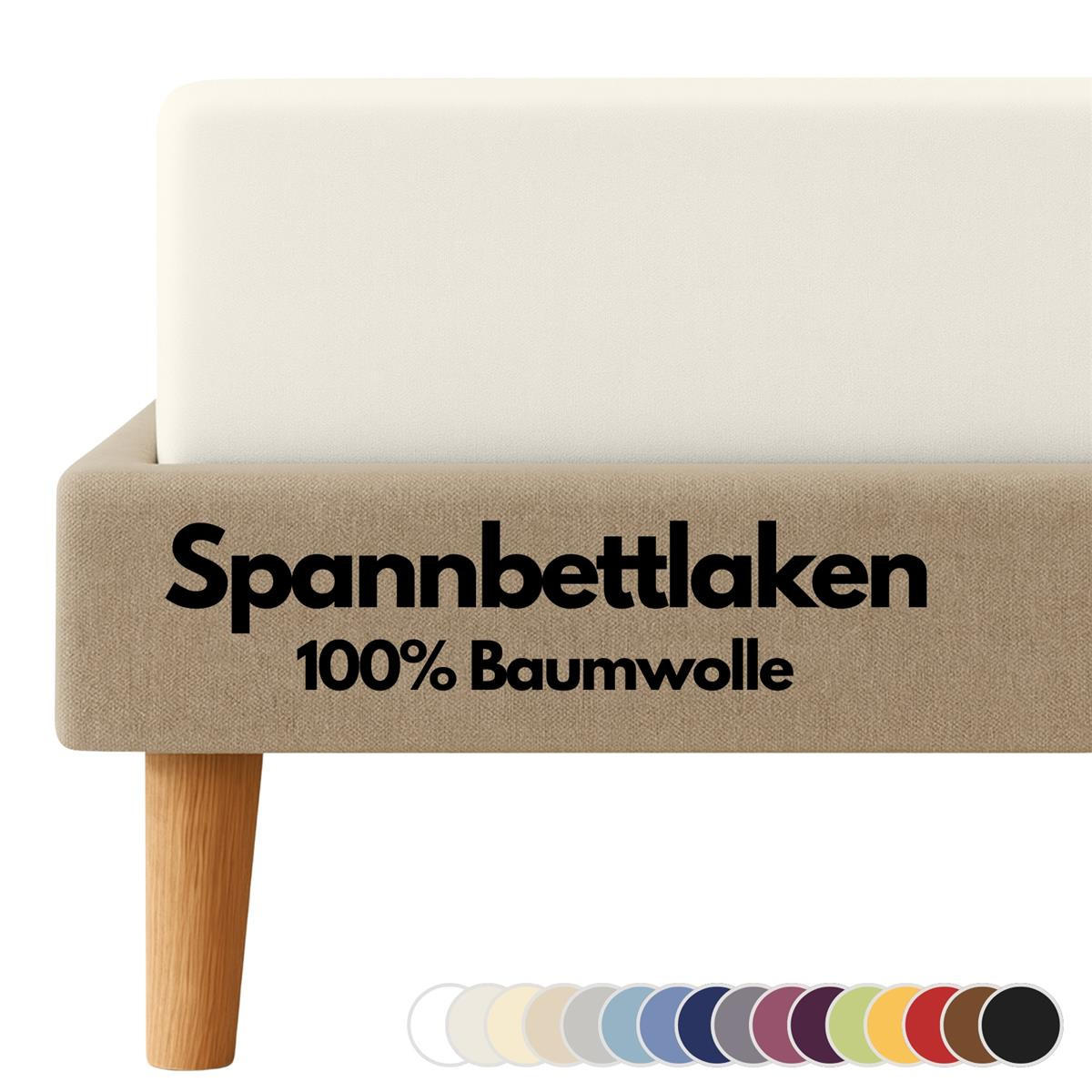 JERSEY-SPANNBETTLAKEN 90x200 - 100x200 cm, Bettlaken aus 100% Baumwolle mit Rundum-Gummizug, Spannbetttuch Creme - Creme, Textil (100/200cm) - Carpe Sonno