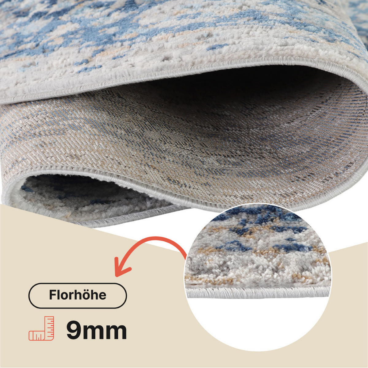 TEPPICH VALLEY Blau Rund 100/100 cm - Blau, Textil (100/100cm) - Tapiso