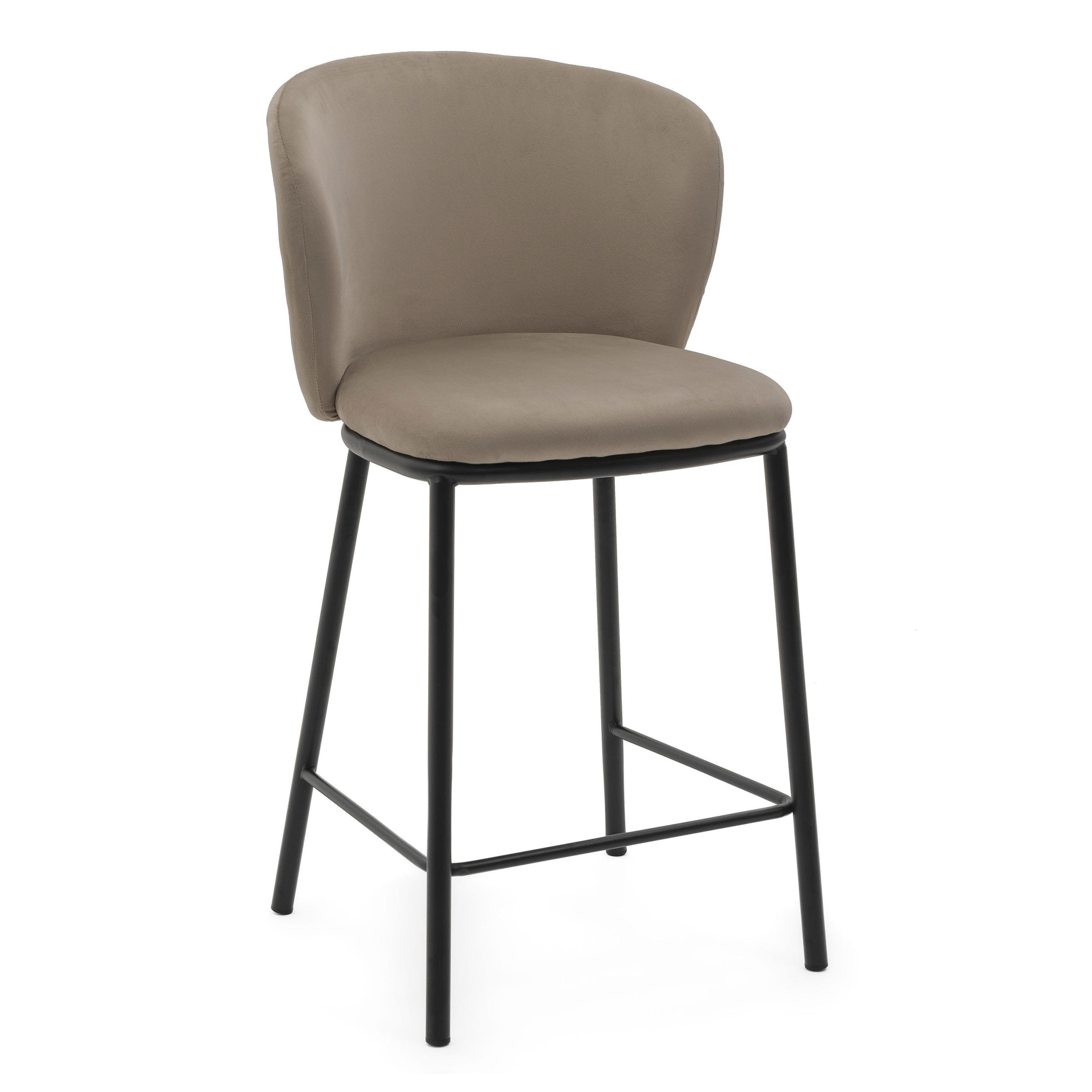 BARHOCKER BARI gepolsterter mit Steppung - dunkelbeige - Samt Velour - Schwarz/Braun, Textil/Metall (55/94/57cm) - NEW HOME