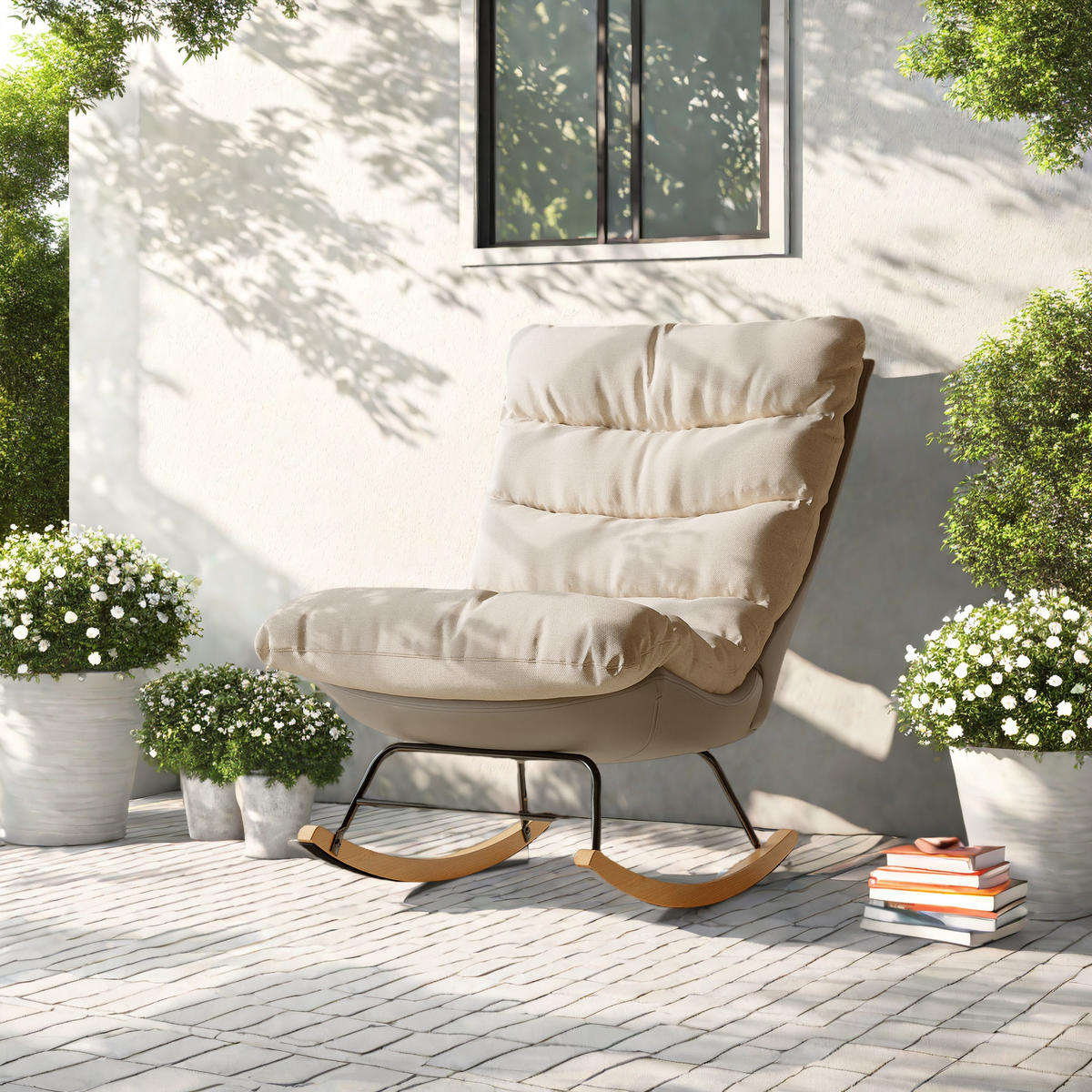 SCHAUKELSTUHL stoffmix leinen komfort modern - Beige, Holzwerkstoff (72/93/82cm) - SHOPENTRA