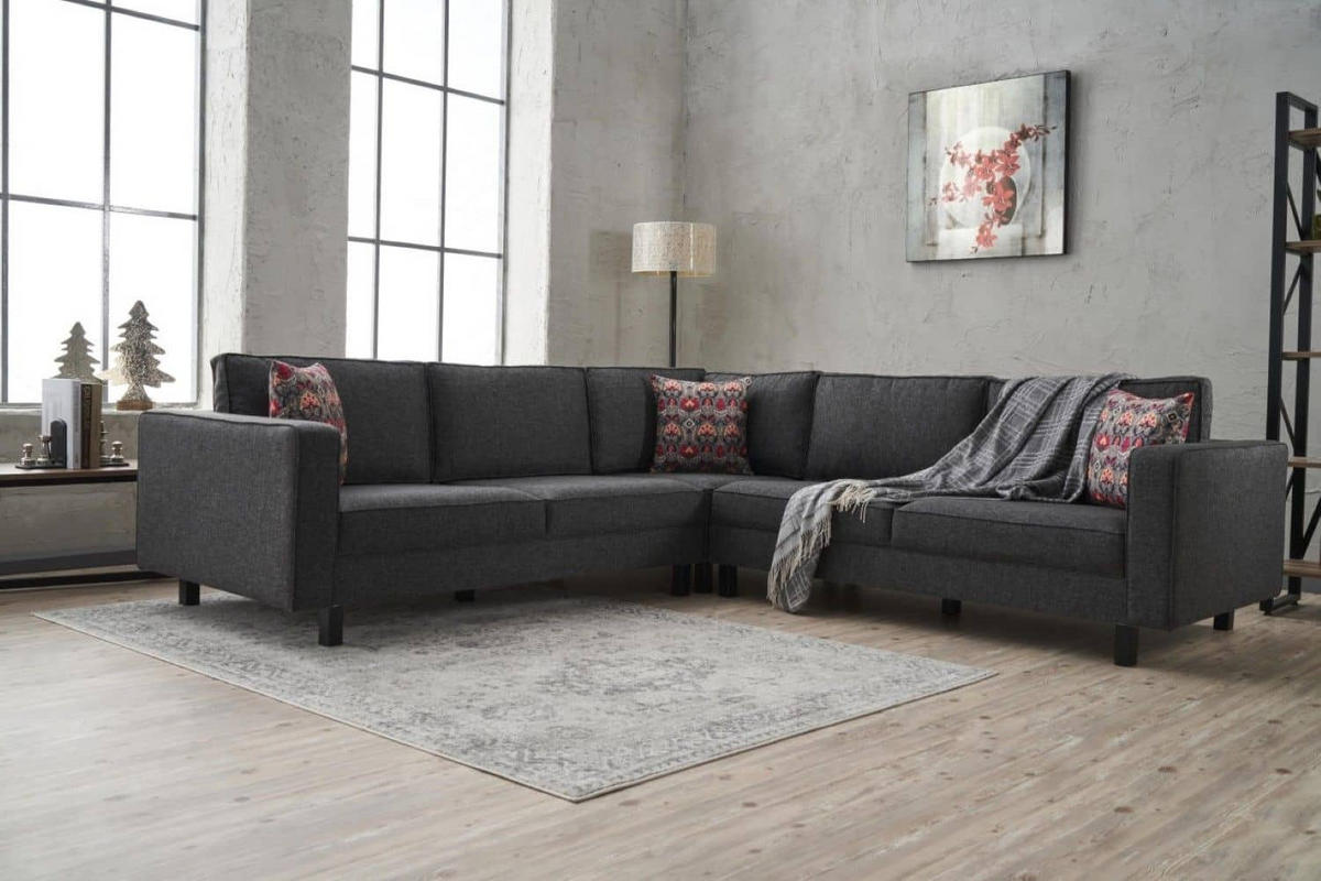 ECKSOFA schlichte Eleganz, lose Rückenkissen - Anthrazit/Schwarz, Holz/Buchenholz (258/258cm) - myHomelando