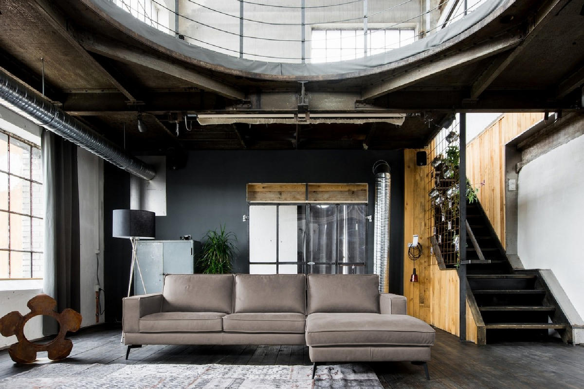 ECKSOFA BLOOM Hellgrau Leder - Hellgrau/Schwarz, Leder/Metall (276/177cm) - KAWOLA