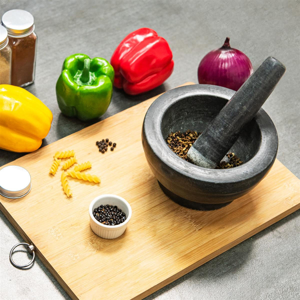 MÖRSER mit Stößel - Schwarz, Stein (16/7.5/16cm) - Intirilife