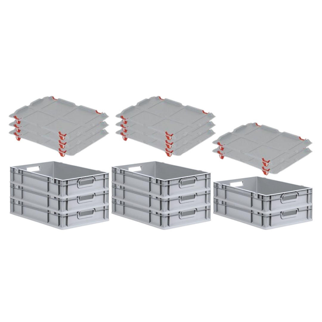 EUROBOX 8x Nextgen Economy Mit Auflagedeckel Grau/Rot Griffe Offen 23 Liter - Rot, Kunststoff (40/12/60cm) - PROREGAL